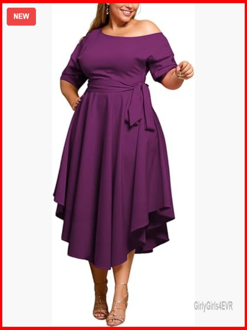 Plus Size Off Shoulder Boat Neck Midi Dress - Flowy Church Wedding Guest